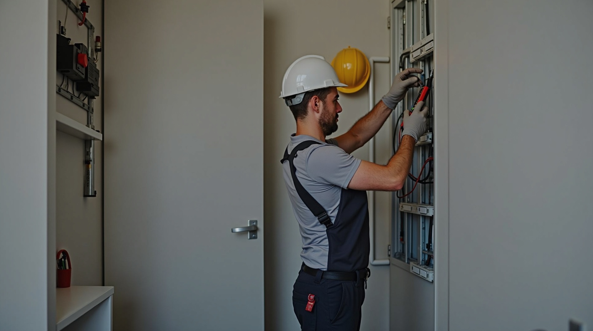 Electrician working on an electrical panel