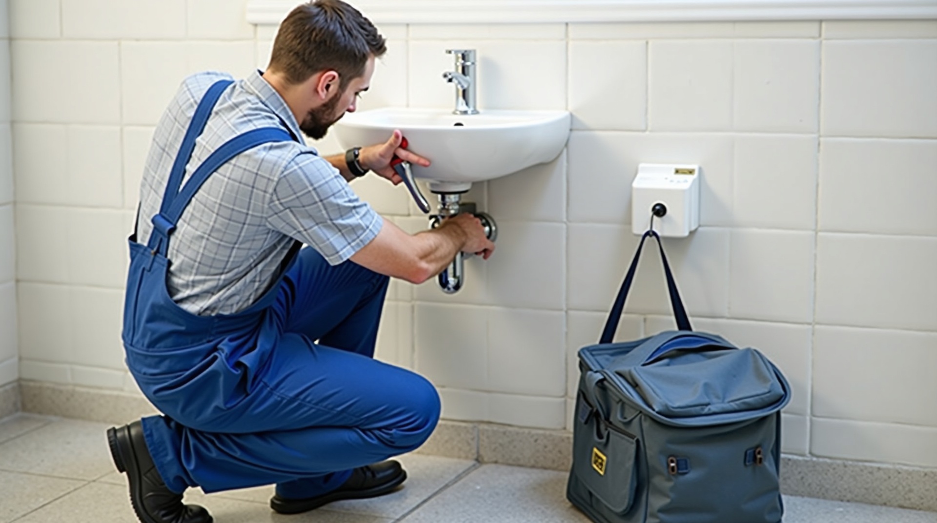 Professional plumber working on-site