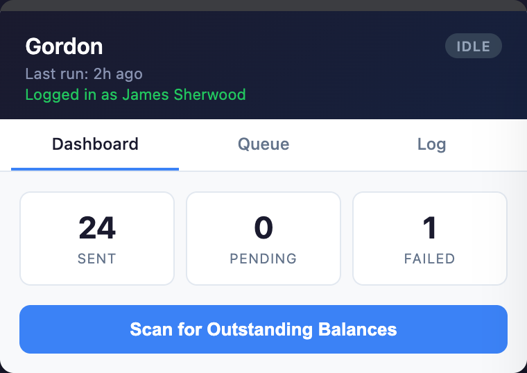 Gordon dashboard — idle and ready to scan