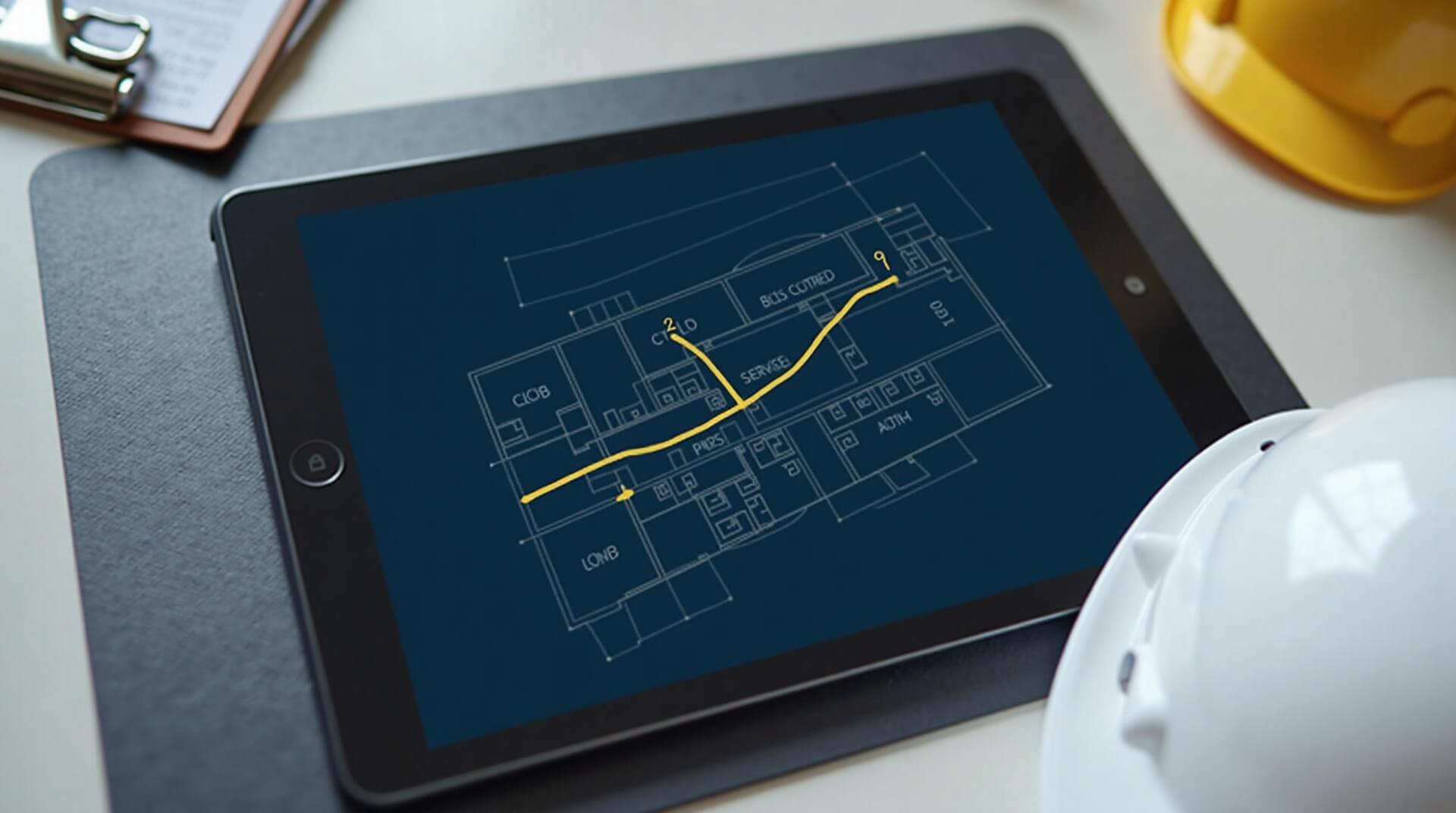 Building floor plan showing inspector route with NFC checkpoints