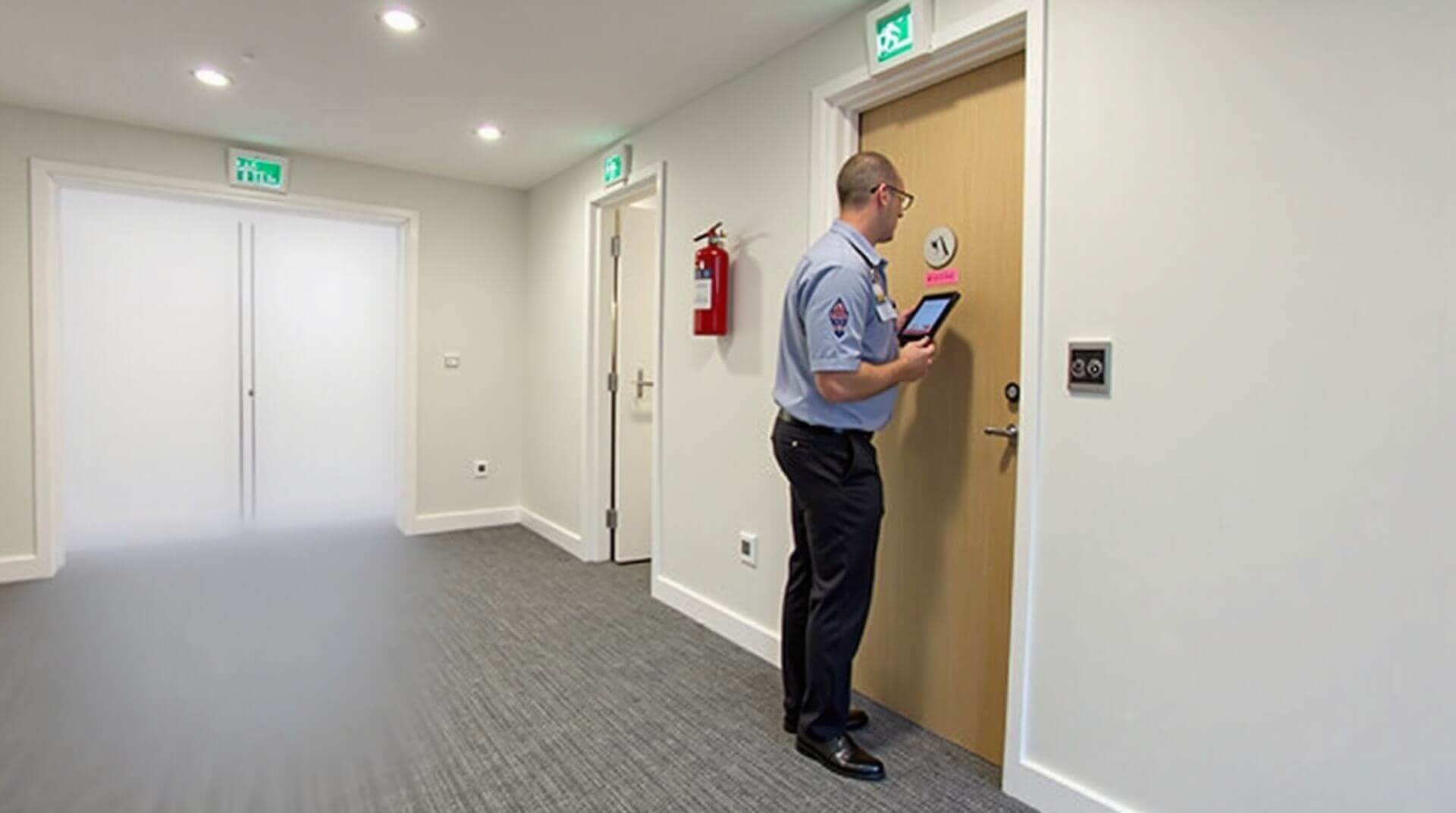 Fire safety inspection in a UK apartment building